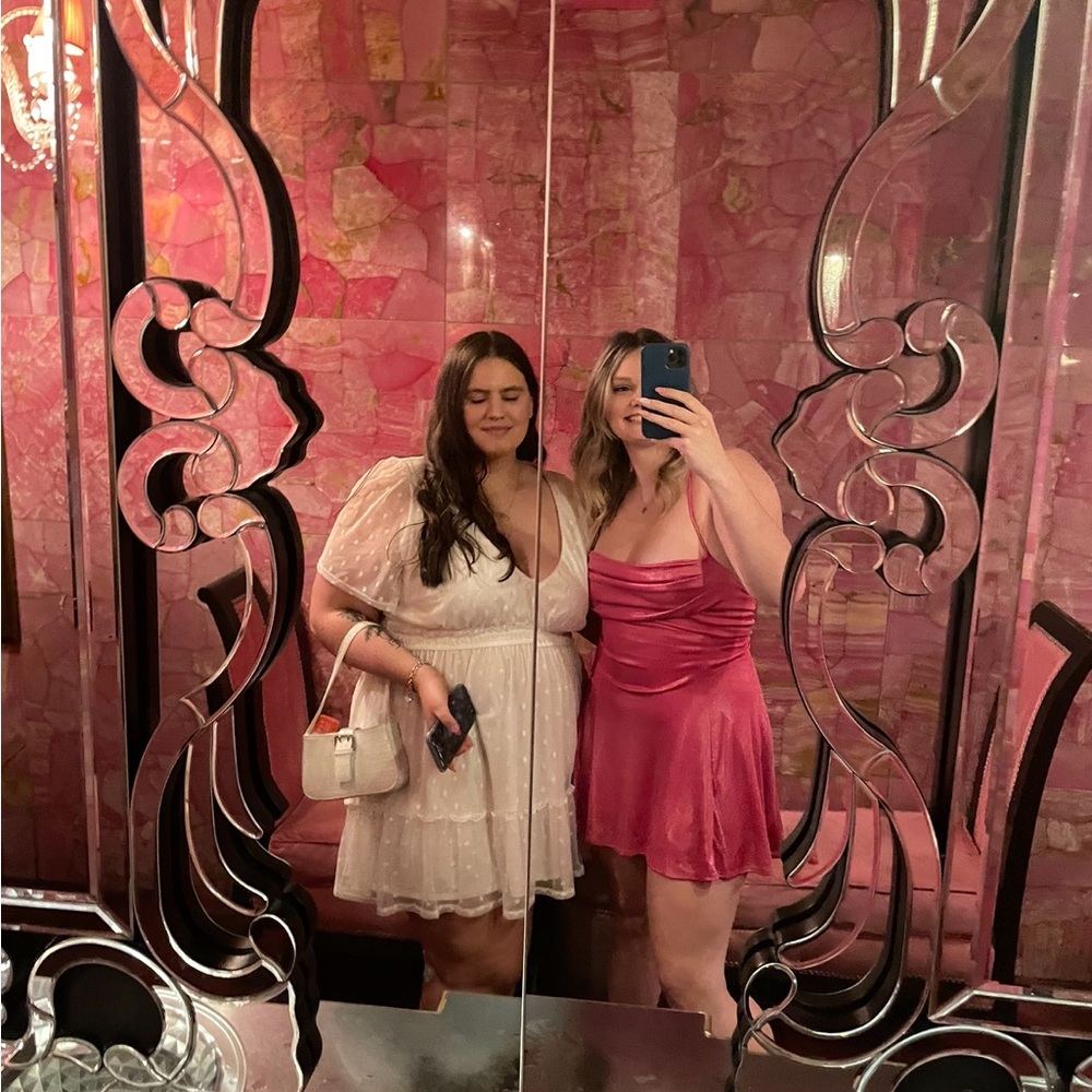 Pink metallic A line dress Lucy in the Sky